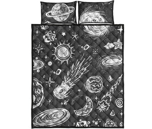 Black White Galaxy Outer Space Print Quilt Bed Set