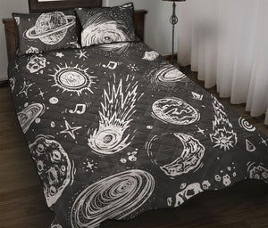 Black White Galaxy Outer Space Print Quilt Bed Set