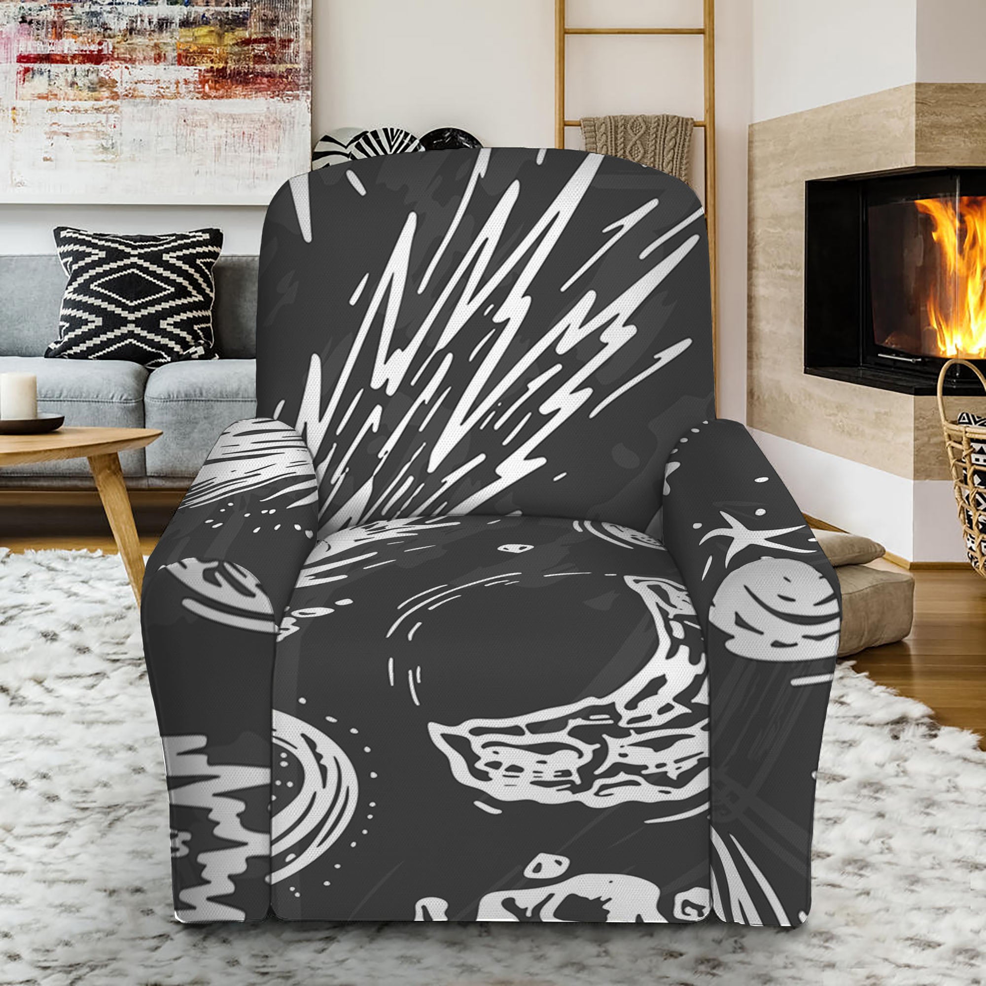 Black White Galaxy Outer Space Print Recliner Slipcover