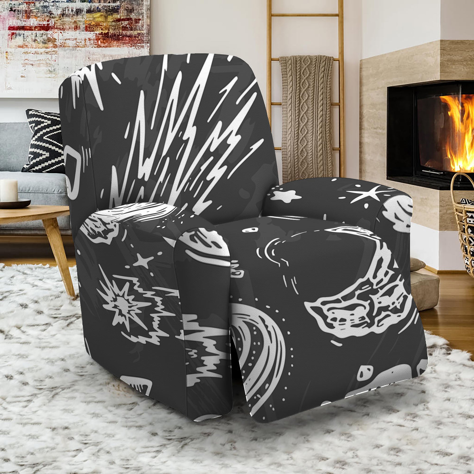 Black White Galaxy Outer Space Print Recliner Slipcover