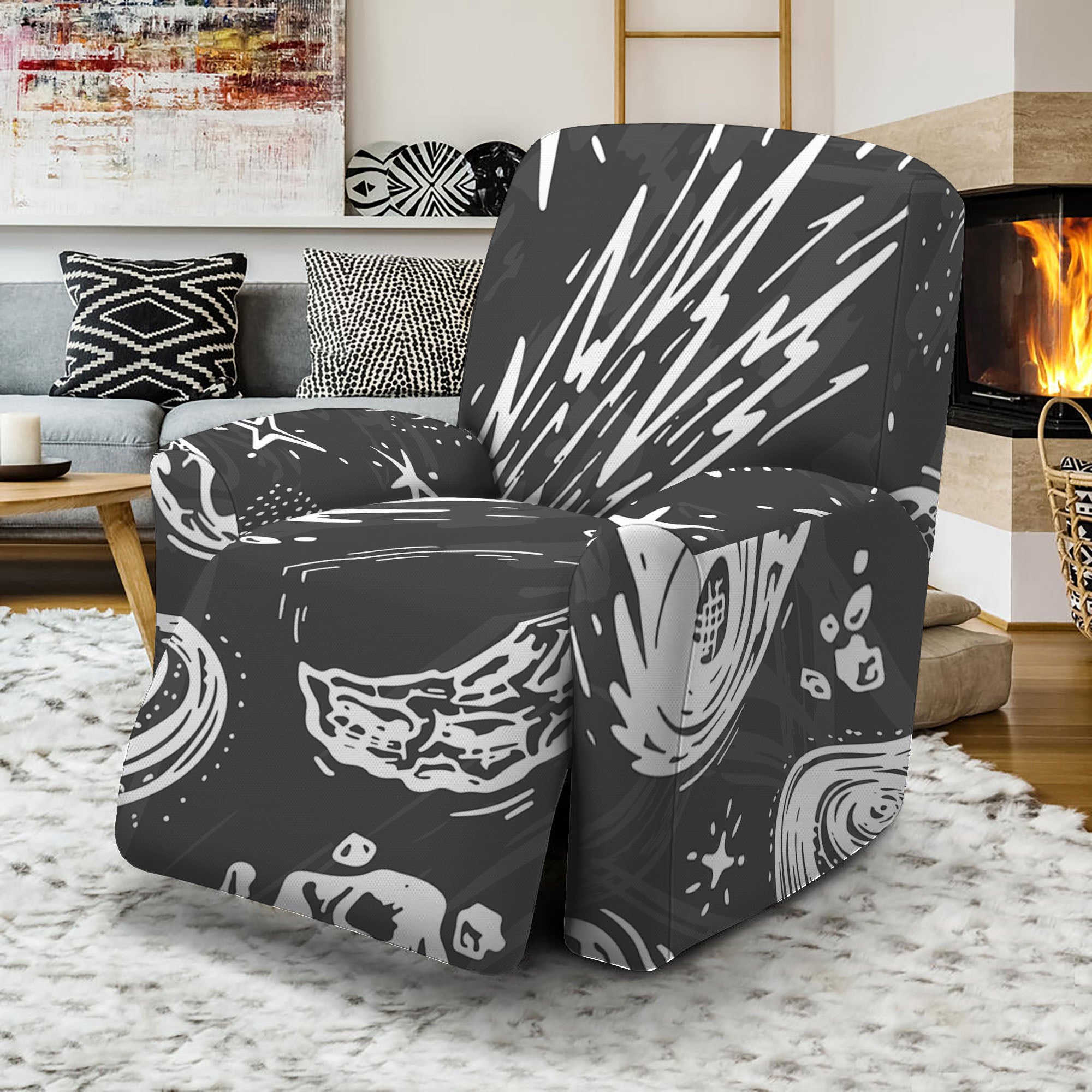 Black White Galaxy Outer Space Print Recliner Slipcover