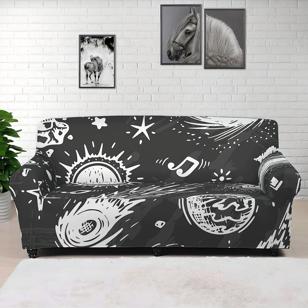 Black White Galaxy Outer Space Print Sofa Cover