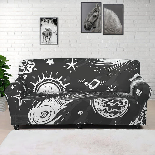Black White Galaxy Outer Space Print Sofa Cover