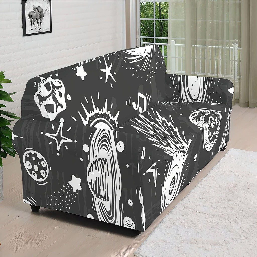 Black White Galaxy Outer Space Print Sofa Cover