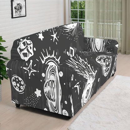 Black White Galaxy Outer Space Print Sofa Cover
