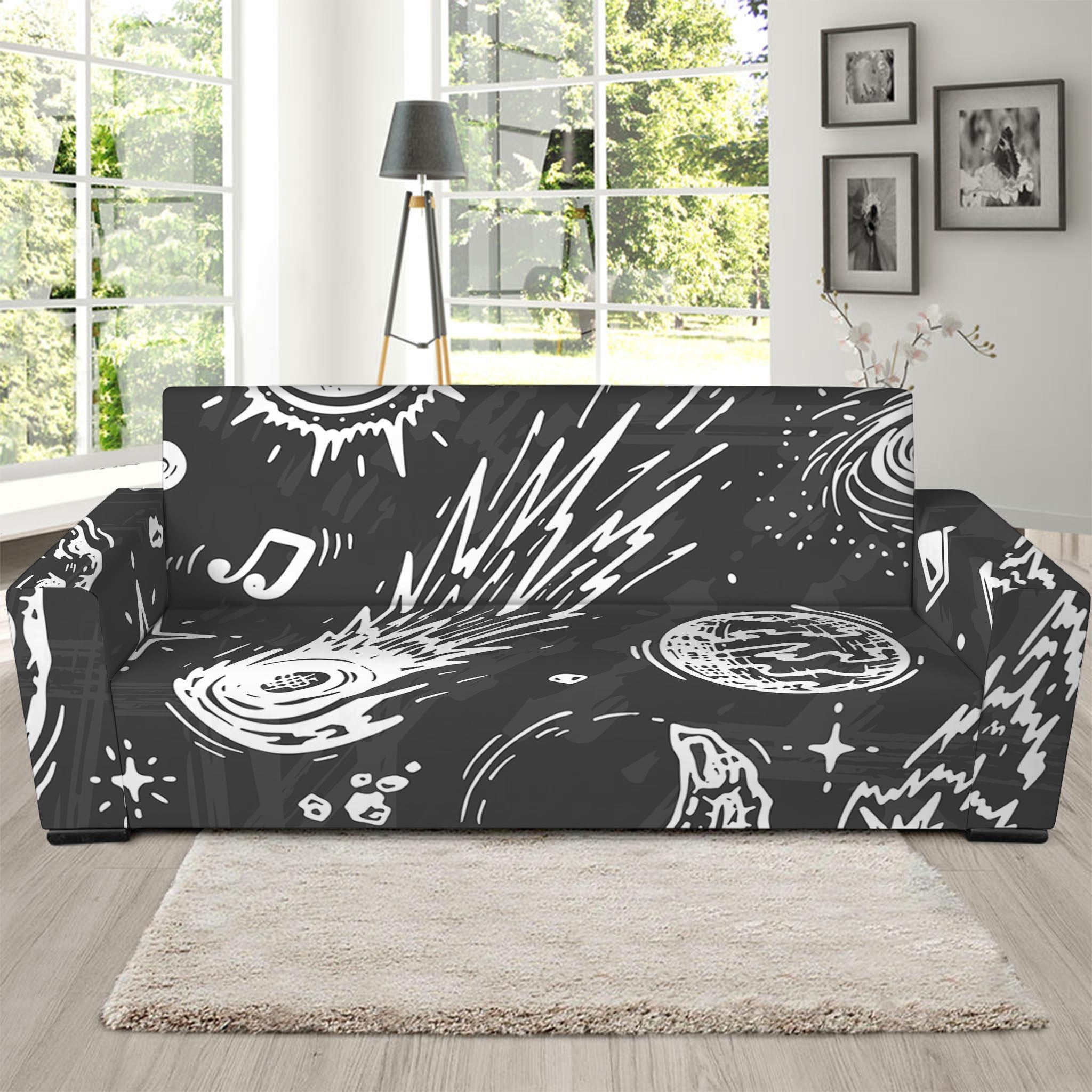 Black White Galaxy Outer Space Print Sofa Slipcover