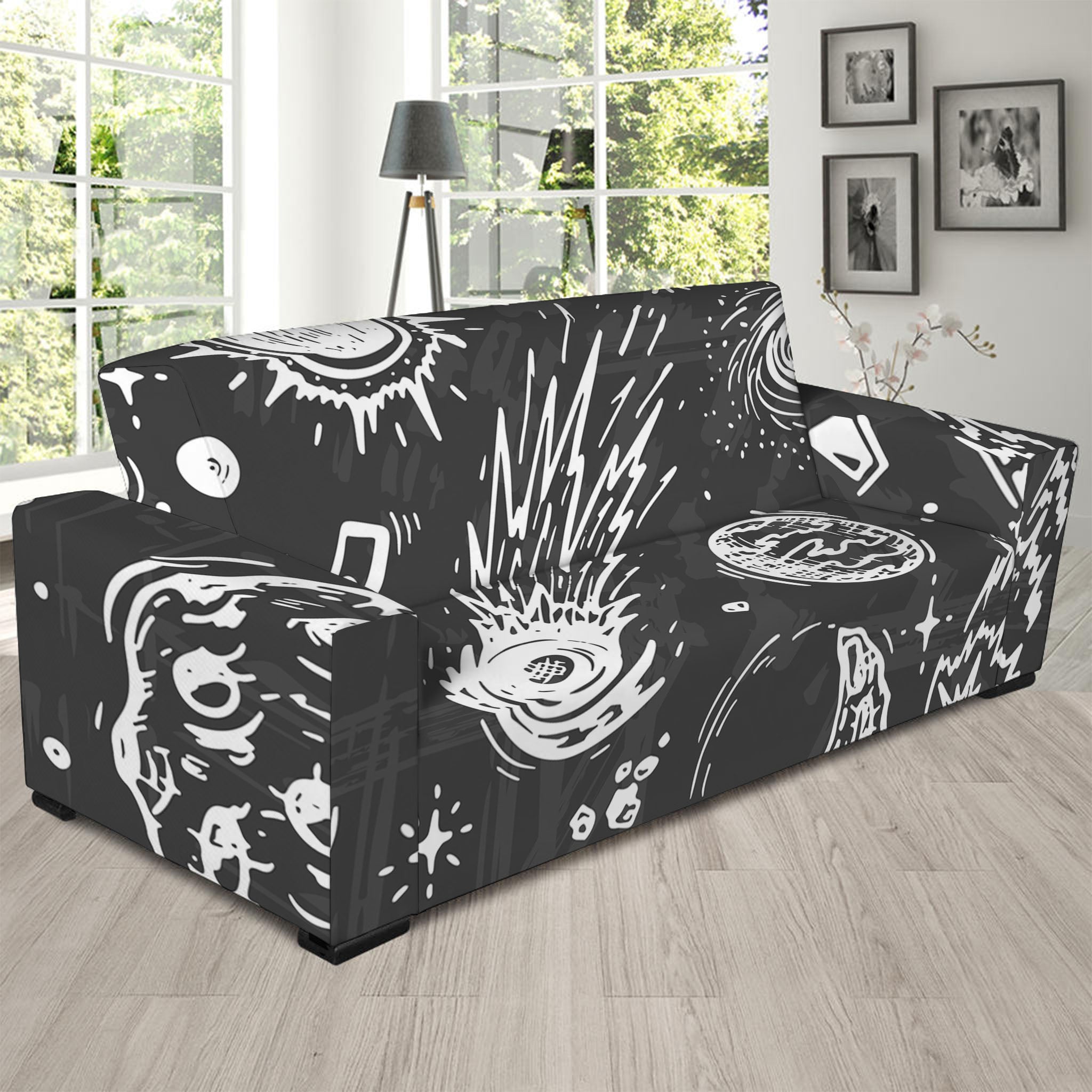 Black White Galaxy Outer Space Print Sofa Slipcover