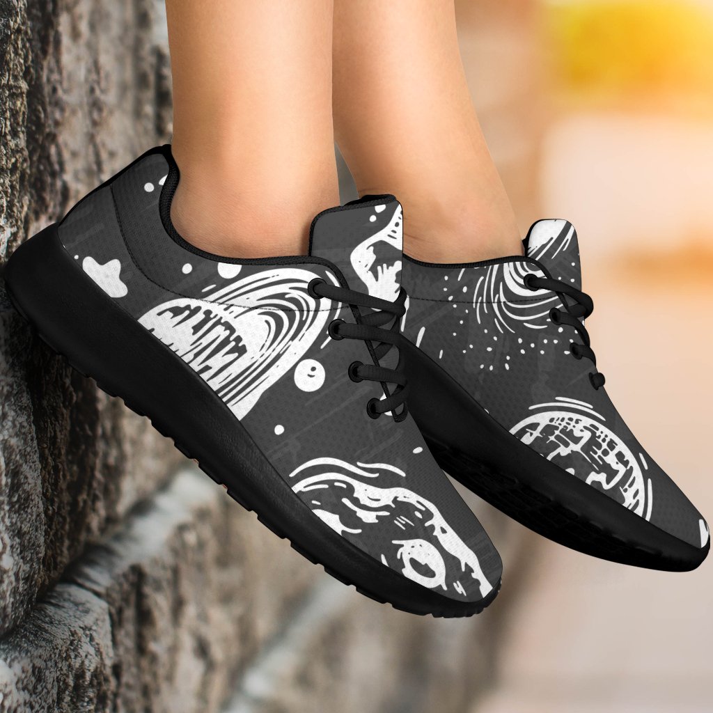 Black White Galaxy Outer Space Print Sport Shoes GearFrost