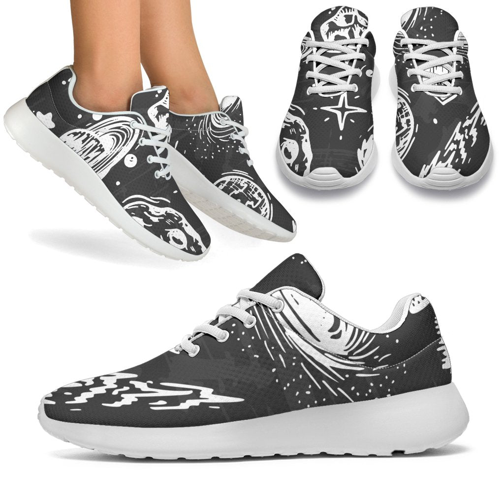 Black White Galaxy Outer Space Print Sport Shoes GearFrost