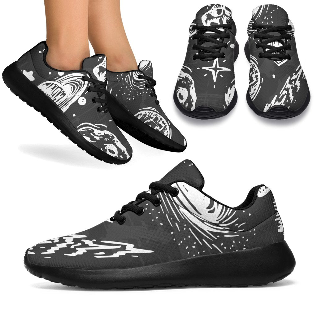 Black White Galaxy Outer Space Print Sport Shoes GearFrost