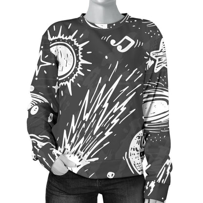 Black White Galaxy Outer Space Print Women's Crewneck Sweatshirt GearFrost