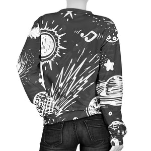 Black White Galaxy Outer Space Print Women's Crewneck Sweatshirt GearFrost