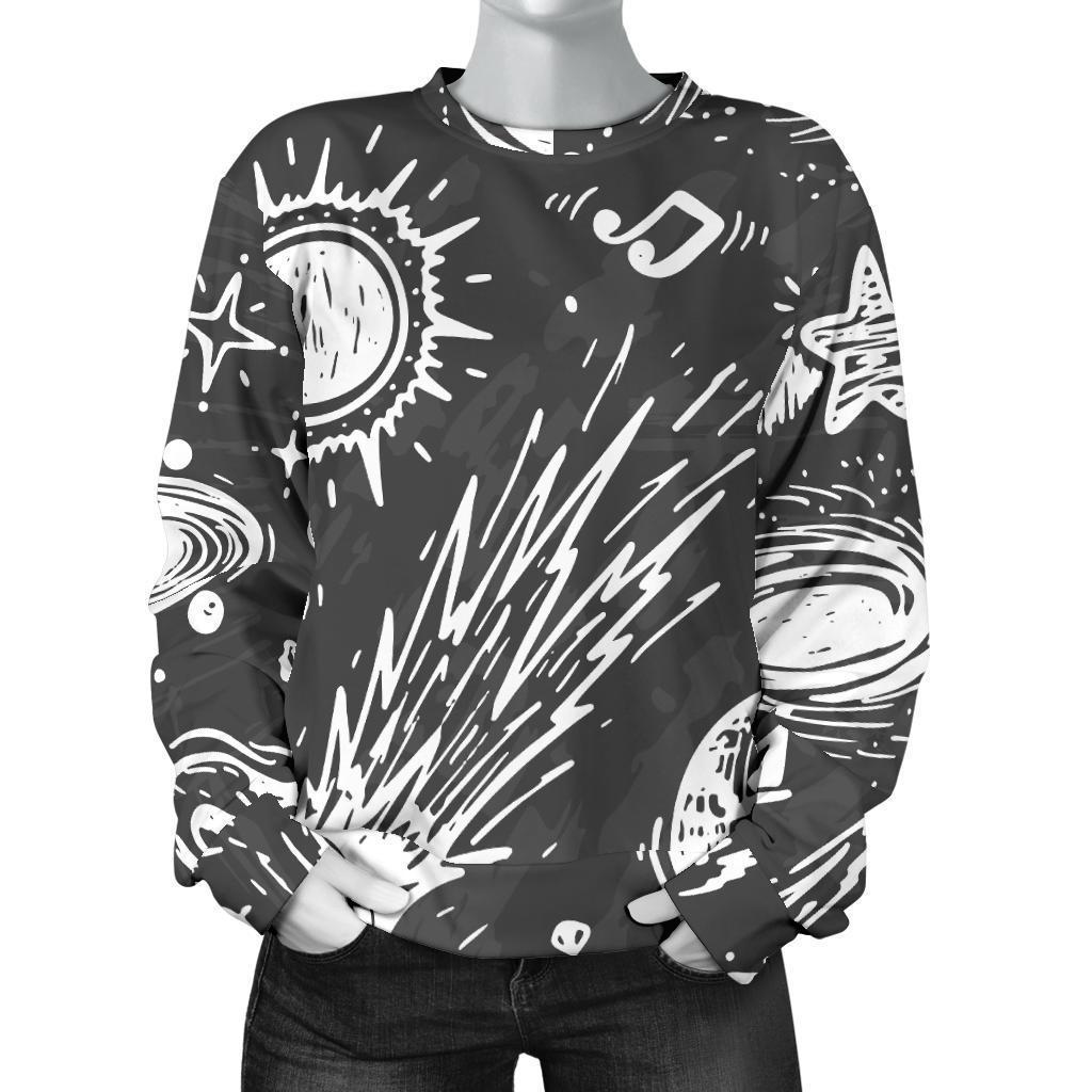 Black White Galaxy Outer Space Print Women's Crewneck Sweatshirt GearFrost