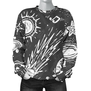 Black White Galaxy Outer Space Print Women's Crewneck Sweatshirt GearFrost