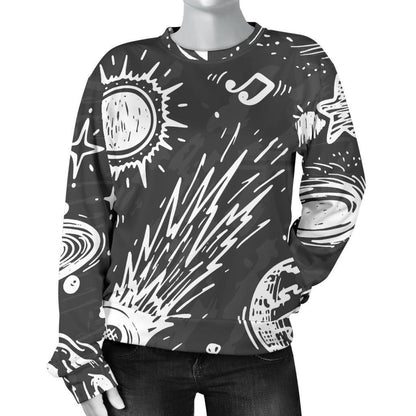 Black White Galaxy Outer Space Print Women's Crewneck Sweatshirt GearFrost