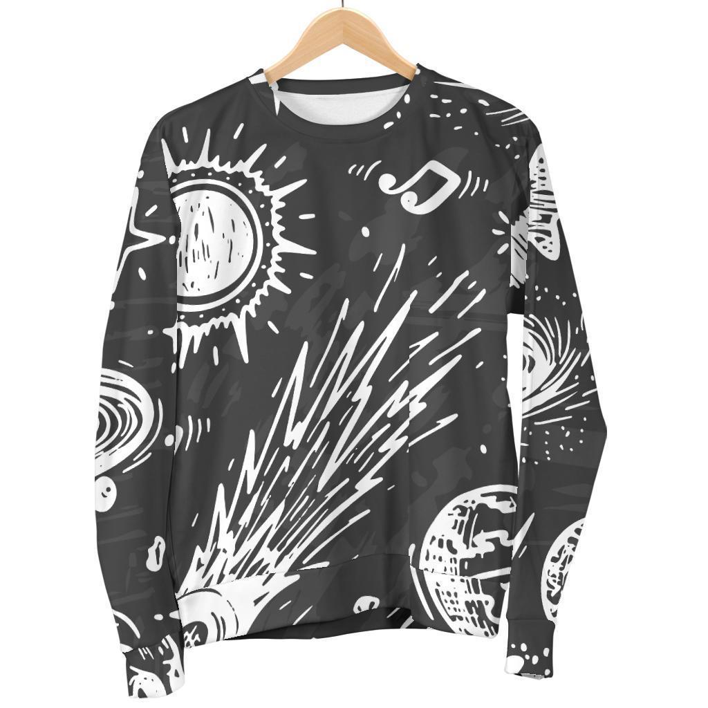 Black White Galaxy Outer Space Print Women's Crewneck Sweatshirt GearFrost