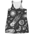 Black White Galaxy Outer Space Print Women's Racerback Tank Top
