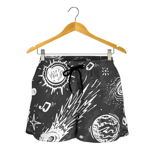 Black White Galaxy Outer Space Print Women's Shorts
