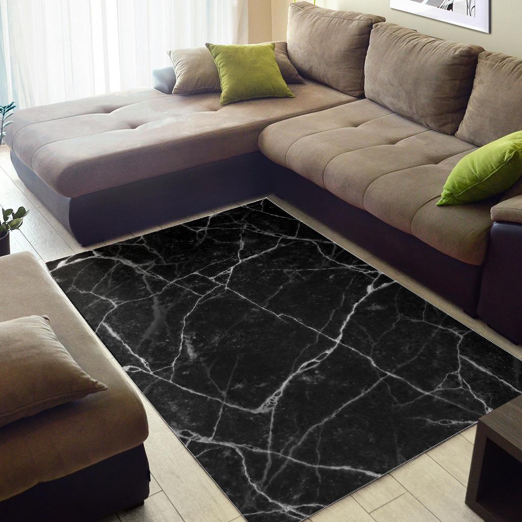 Black White Grunge Marble Print Area Rug GearFrost