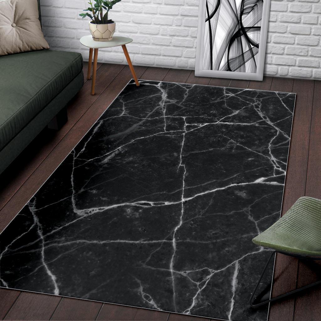 Black White Grunge Marble Print Area Rug GearFrost