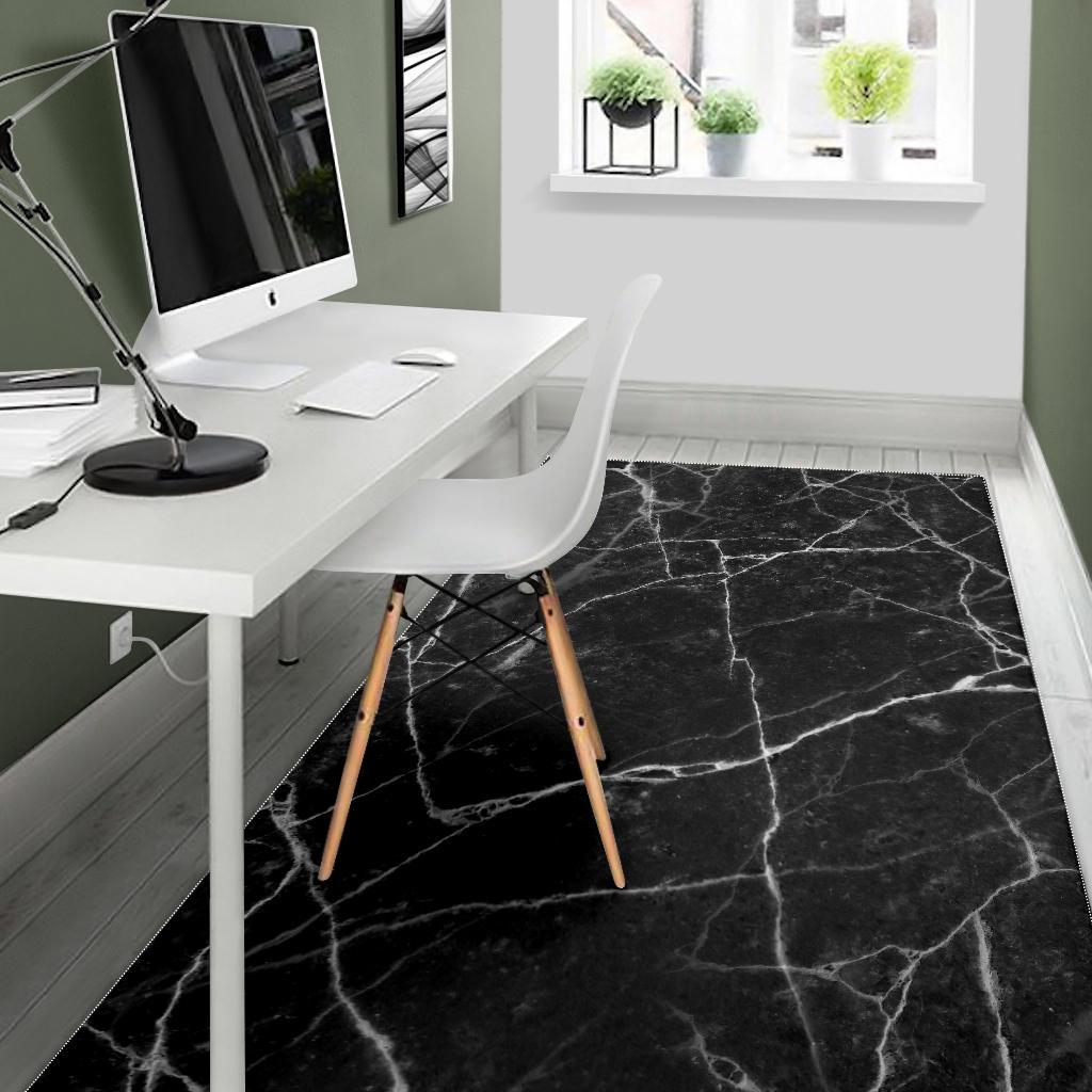 Black White Grunge Marble Print Area Rug GearFrost