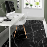 Black White Grunge Marble Print Area Rug GearFrost