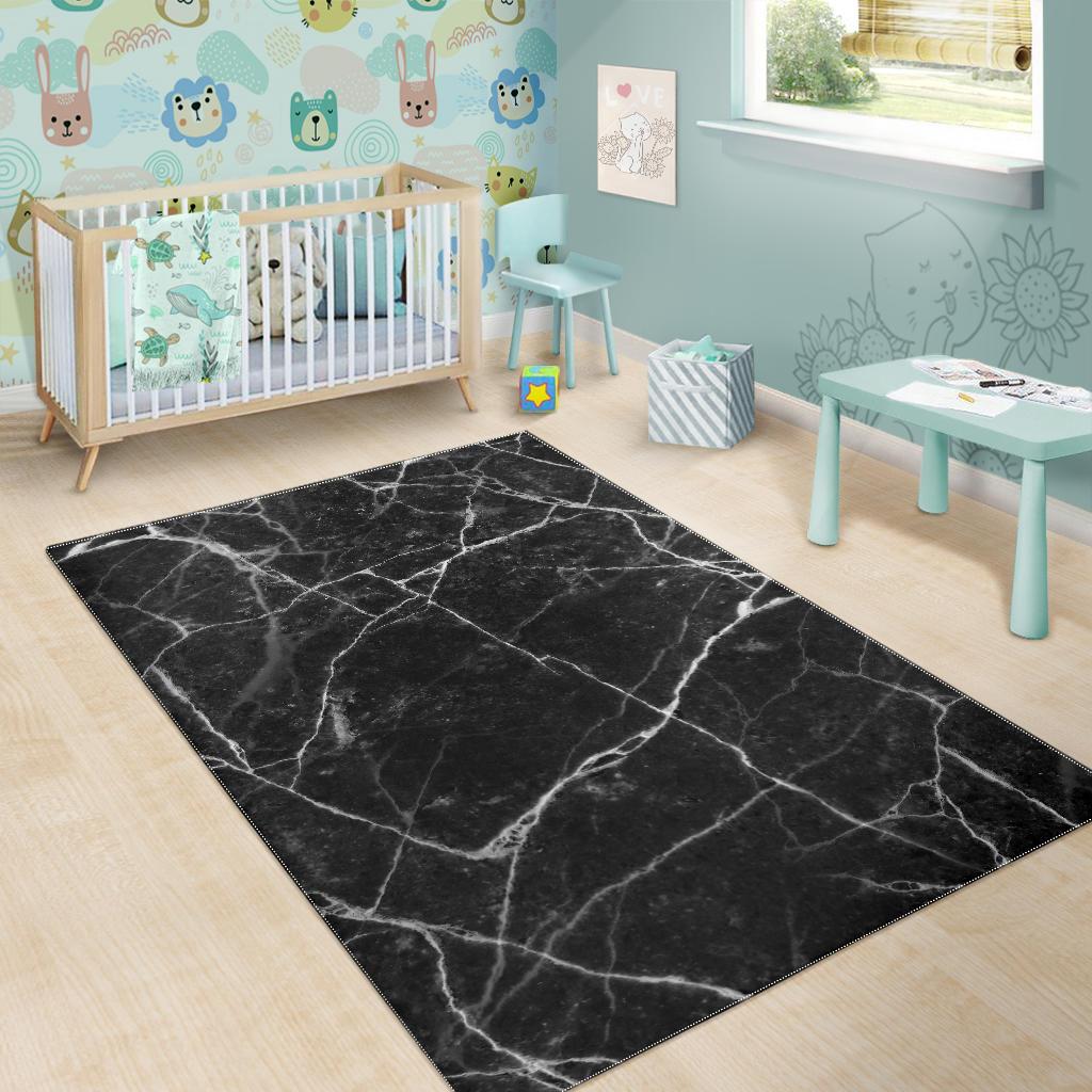 Black White Grunge Marble Print Area Rug GearFrost