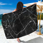 Black White Grunge Marble Print Beach Sarong Wrap
