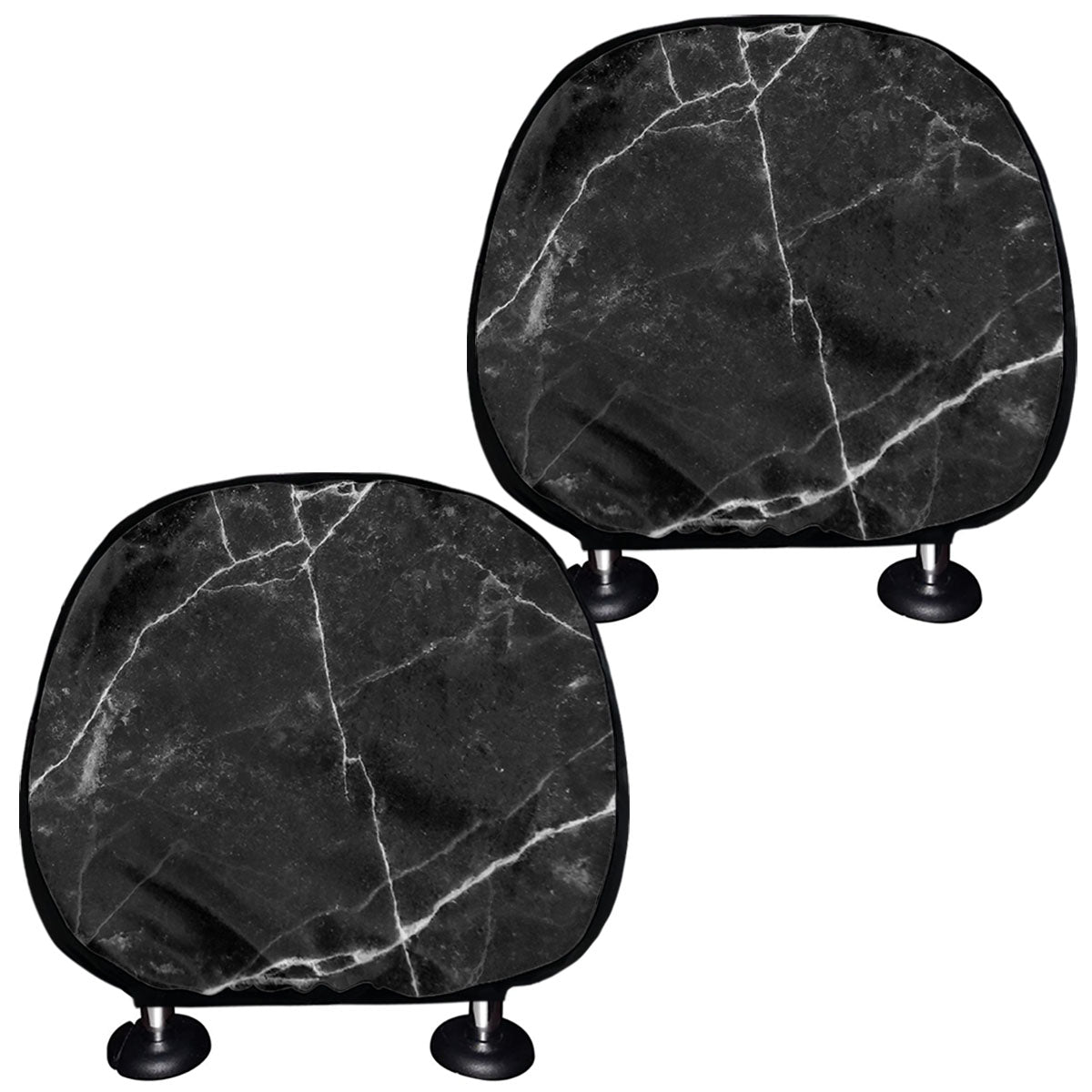 Black White Grunge Marble Print Car Headrest Covers
