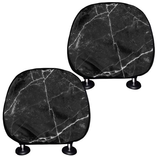 Black White Grunge Marble Print Car Headrest Covers