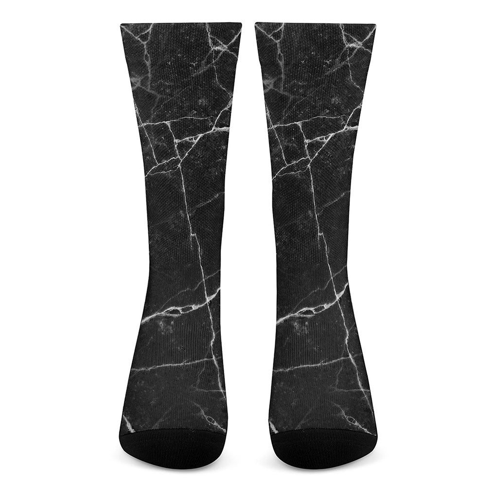 Black White Grunge Marble Print Crew Socks