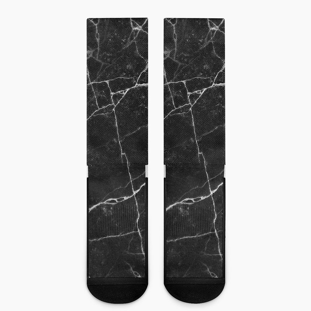 Black White Grunge Marble Print Crew Socks