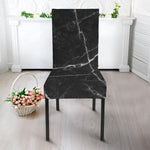 Black White Grunge Marble Print Dining Chair Slipcover