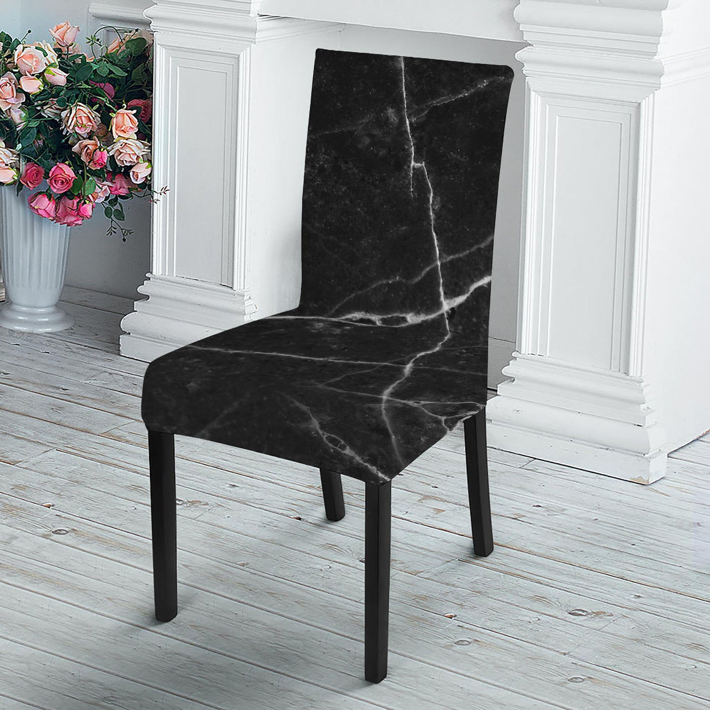 Black White Grunge Marble Print Dining Chair Slipcover