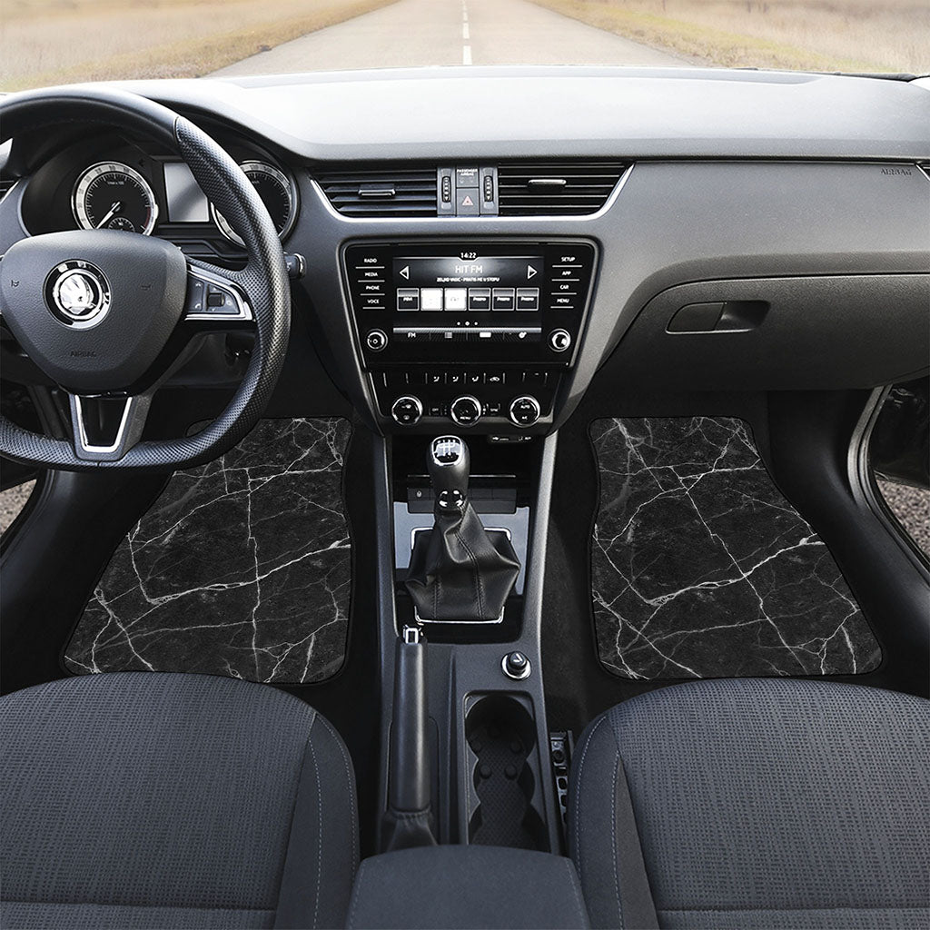 Black White Grunge Marble Print Front and Back Car Floor Mats