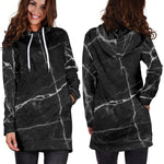 Black White Grunge Marble Print Hoodie Dress GearFrost