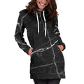 Black White Grunge Marble Print Pullover Hoodie Dress