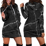 Black White Grunge Marble Print Hoodie Dress GearFrost