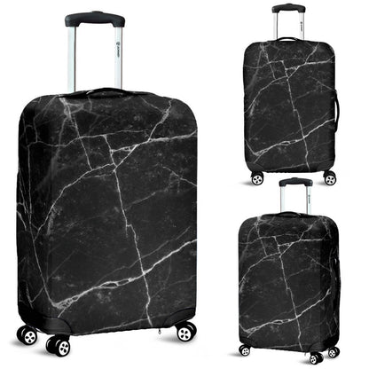 Black White Grunge Marble Print Luggage Cover GearFrost