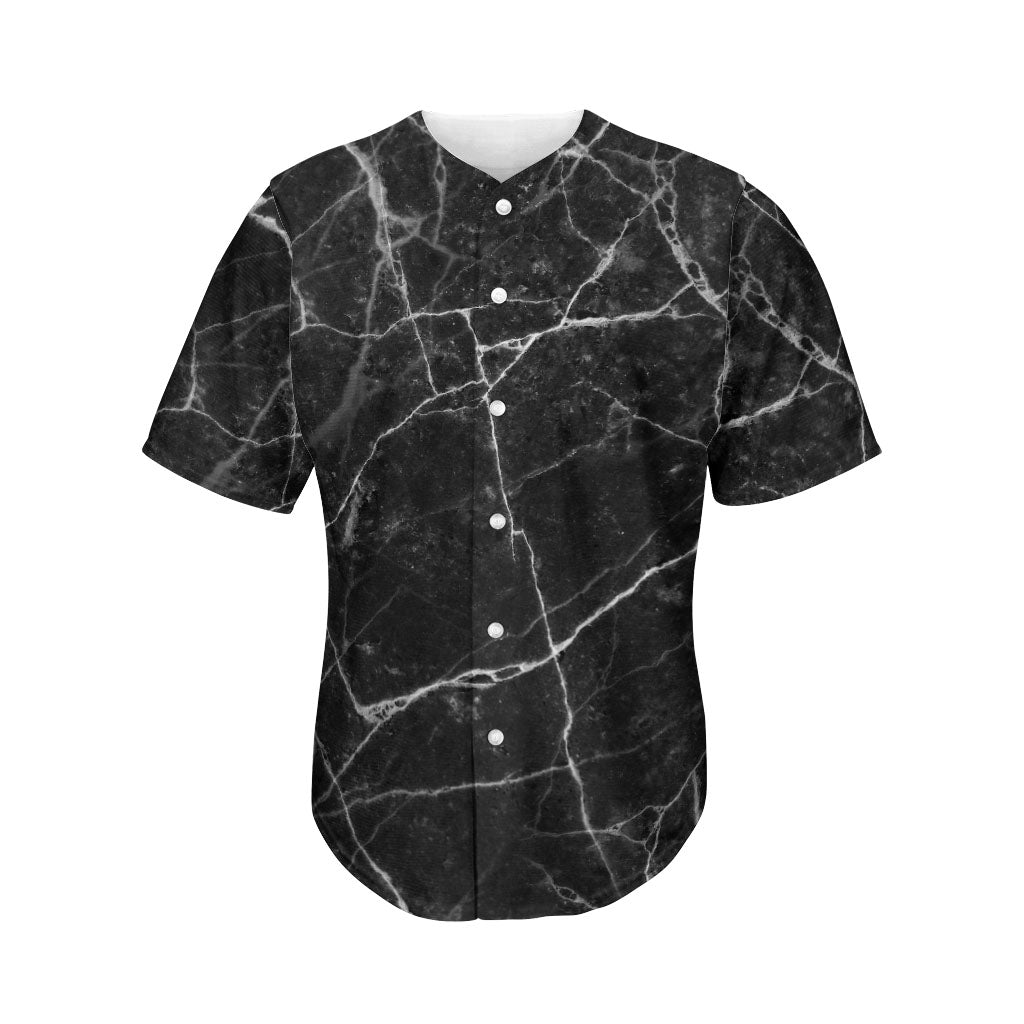 Black White Grunge Marble Print Men's Baseball Jersey