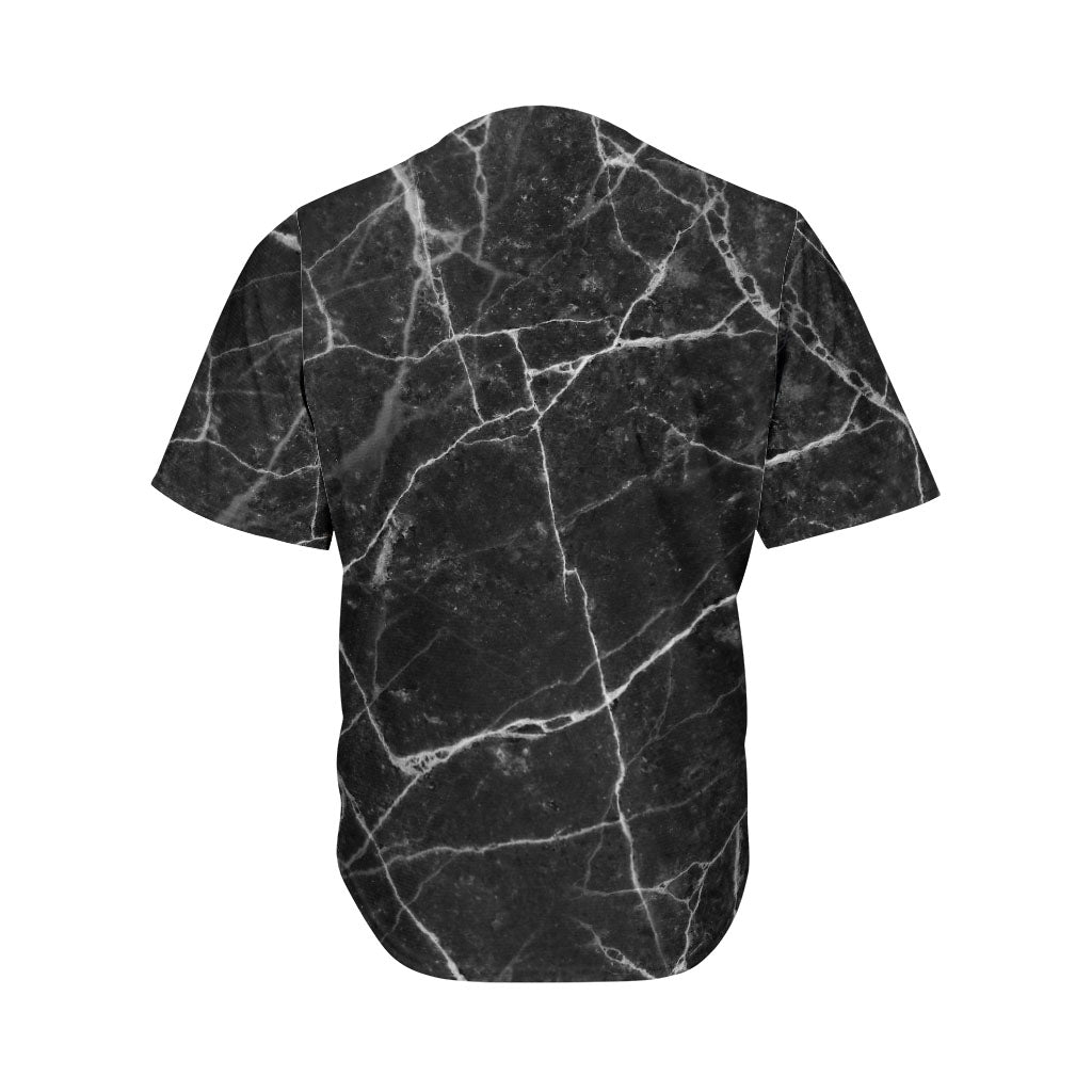 Black White Grunge Marble Print Men's Baseball Jersey