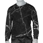 Black White Grunge Marble Print Men's Crewneck Sweatshirt GearFrost