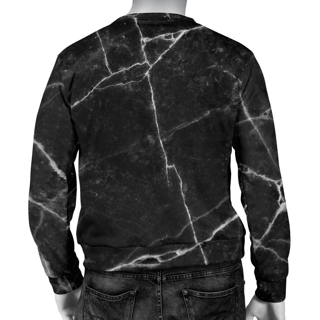 Black White Grunge Marble Print Men's Crewneck Sweatshirt GearFrost