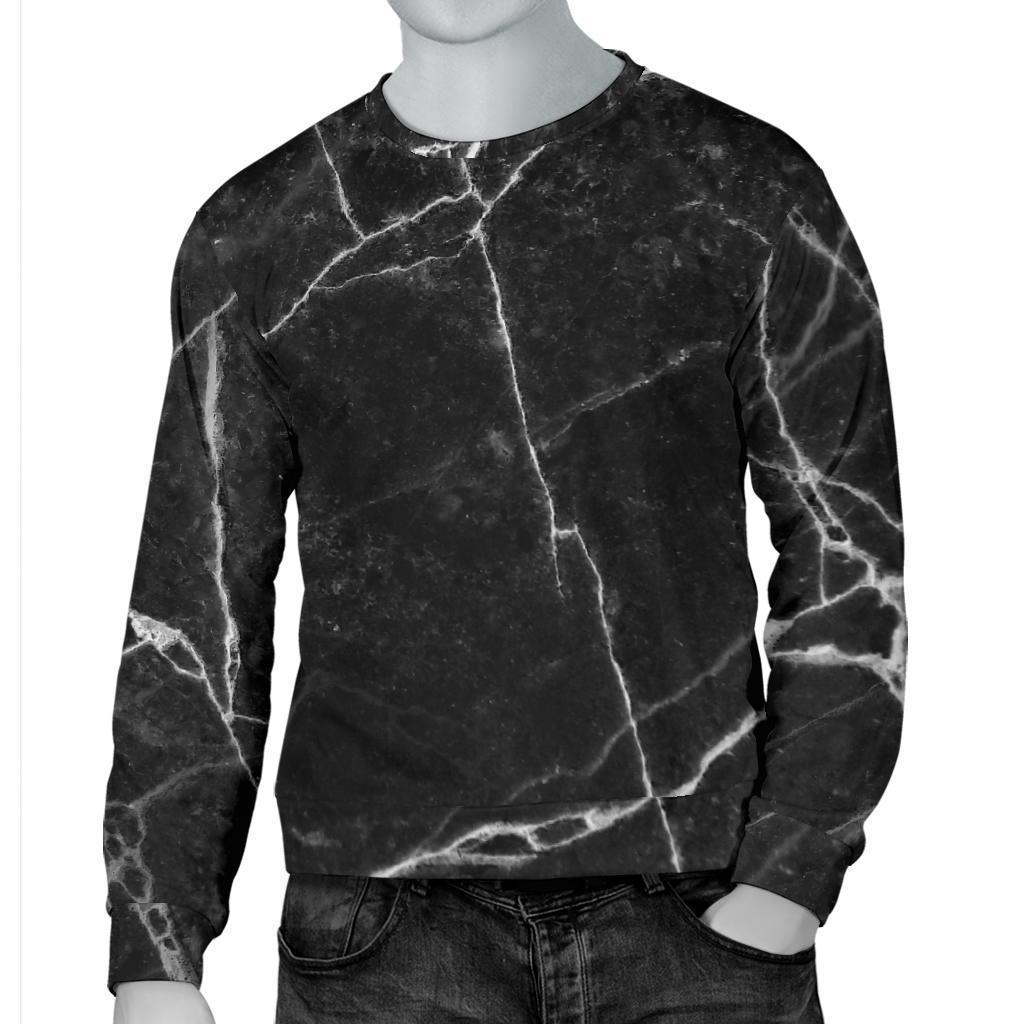 Black White Grunge Marble Print Men's Crewneck Sweatshirt GearFrost