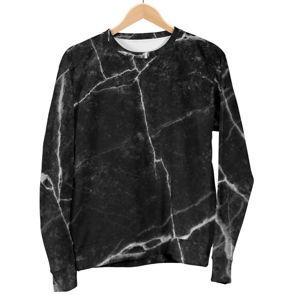 Black White Grunge Marble Print Men's Crewneck Sweatshirt GearFrost