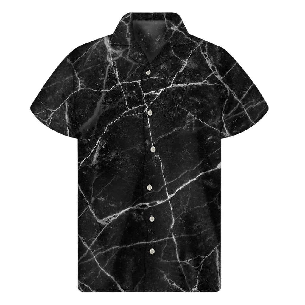 Black White Grunge Marble Print Men's Short Sleeve Shirt