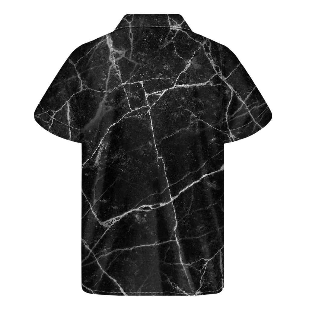 Black White Grunge Marble Print Men's Short Sleeve Shirt