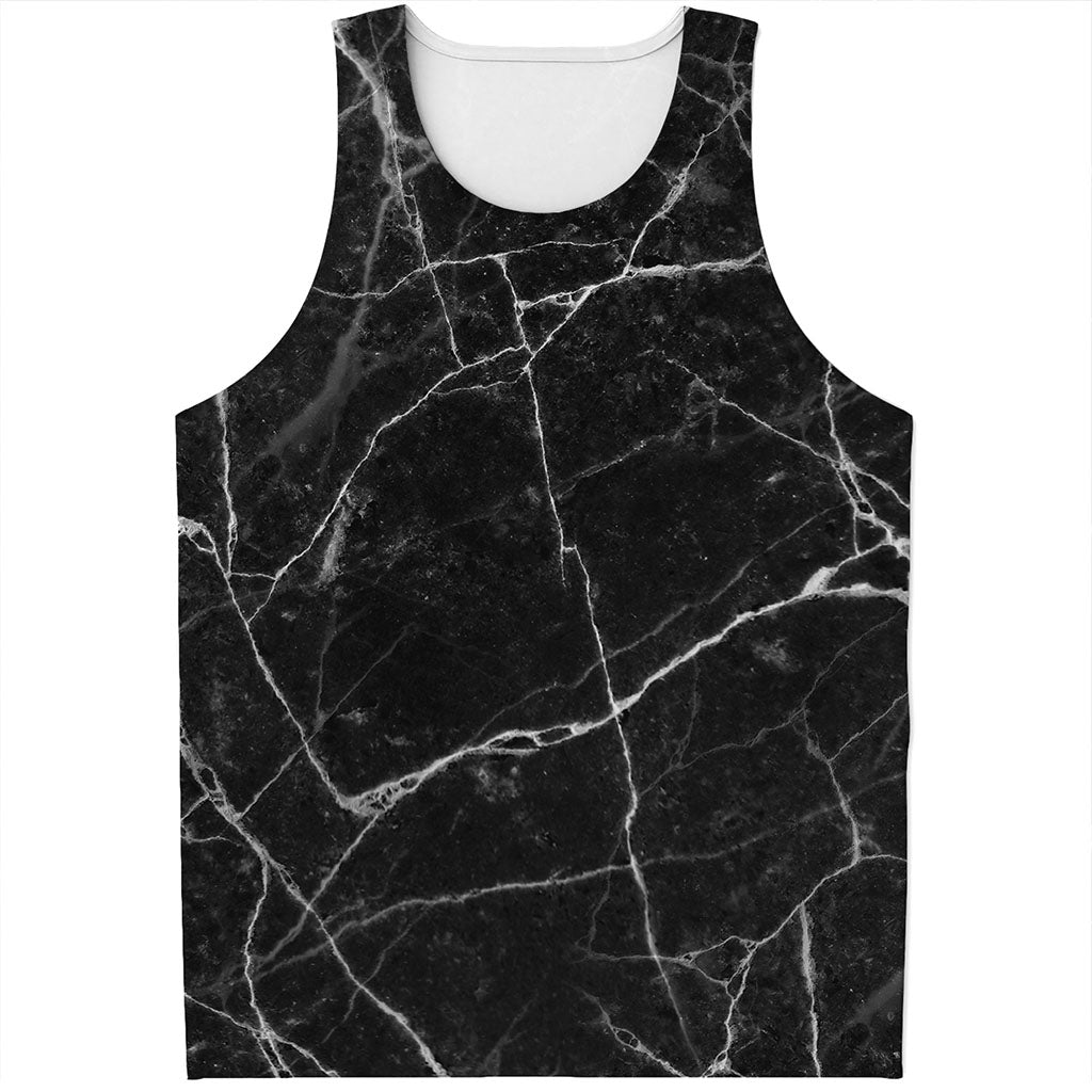 Black White Grunge Marble Print Men's Tank Top