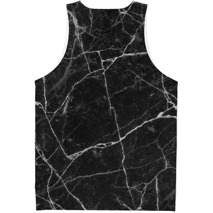 Black White Grunge Marble Print Men's Tank Top
