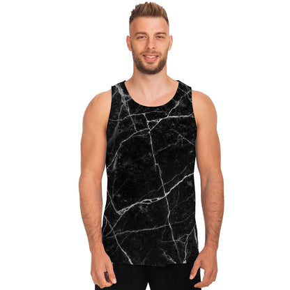 Black White Grunge Marble Print Men's Tank Top